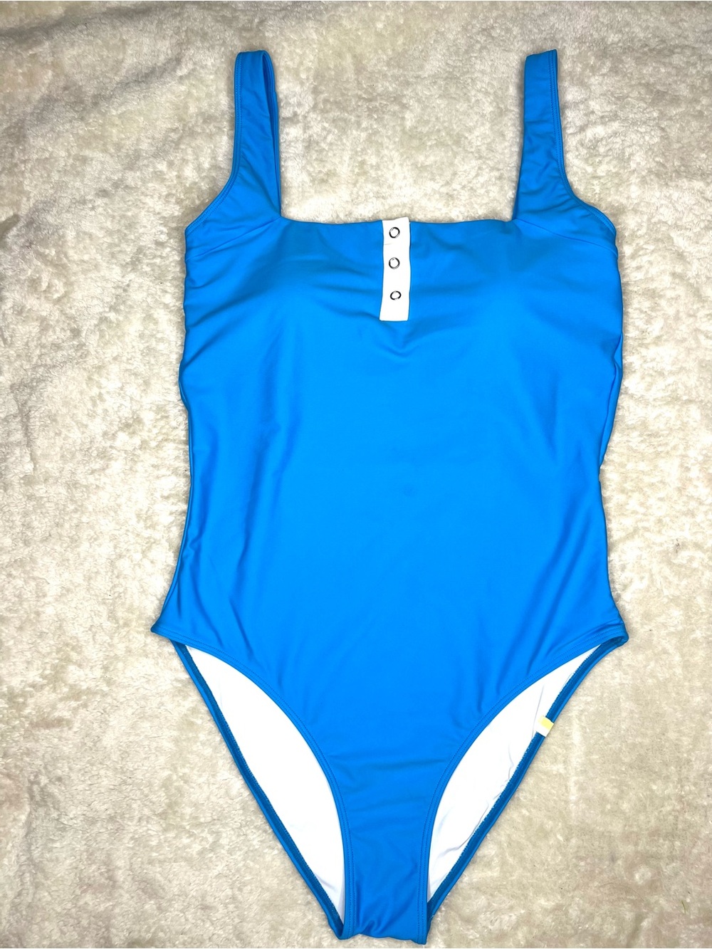 summersalt Bright Blue One-Piece Swimsuit with White Button Placket